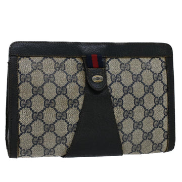 GUCCI GG Canvas Sherry Line Clutch Bag Gray Red Navy 89.01.032 Auth 51456