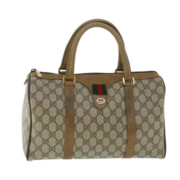 GUCCI GG Canvas Web Sherry Line Hand Bag PVC Leather Beige Red Green Auth 51854