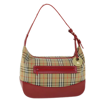 BURBERRY Nova Check Shoulder Bag Canvas Leather Beige Red Auth 51856