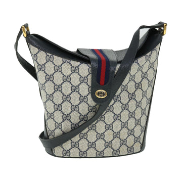 GUCCI GG Canvas Sherry Line Shoulder Bag PVC Leather Gray Red Navy Auth 52037