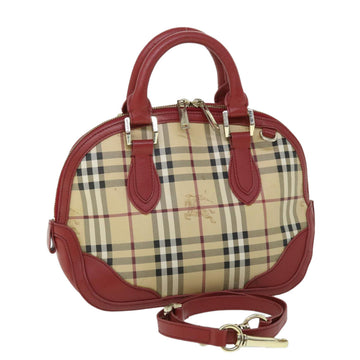 BURBERRY Nova Check Hand Bag PVC Leather 2way Beige Red Auth 52129