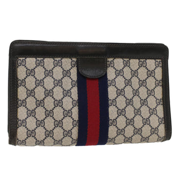 GUCCI GG Canvas Sherry Line Clutch Bag Gray Red Navy 41 014 2125 28 Auth 52492