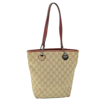 GUCCI GG Canvas Tote Bag Beige Red Auth 52753
