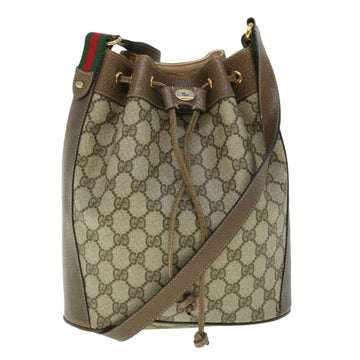 GUCCI GG Canvas Web Sherry Line Shoulder Bag PVC Leather Beige Green Auth 52761
