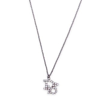 CHRISTIAN DIOR Silver Metal Crystals Oblique Logo Necklace