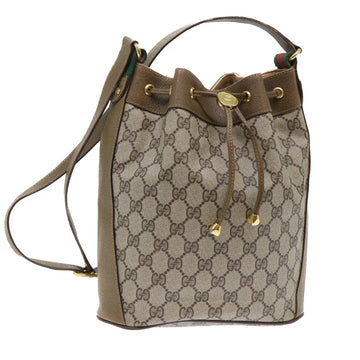GUCCI GG Canvas Web Sherry Line Shoulder Bag PVC Leather Beige Green Auth 53271