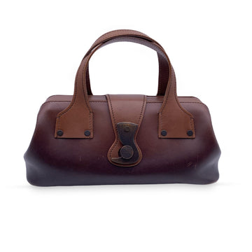 GUCCI Brown Leather Wood Hook Closure Handbag Satchel Bag