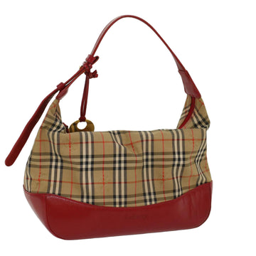 BURBERRYSs Nova Check Hand Bag Canvas Leather Beige Red Auth 53395