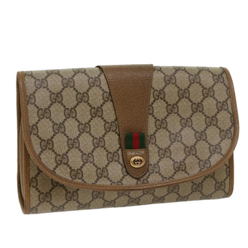 GUCCI GG Canvas Web Sherry Line Clutch Bag PVC Leather Beige Green Auth 53642