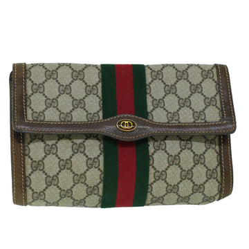 GUCCI GG Canvas Web Sherry Line Clutch Bag PVC Leather Beige Green Auth 54003