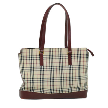 BURBERRY Nova Check Tote Bag Canvas Leather Beige Red Auth 54022