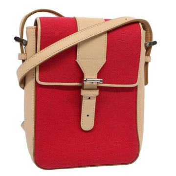 BURBERRY Shoulder Bag Canvas Leather Beige Red Auth 54143