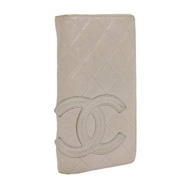 CHANEL Cambon Line Long Wallet Leather White CC Auth 54166
