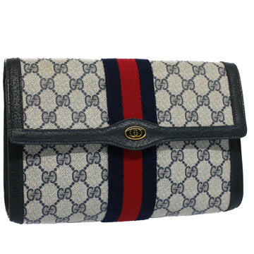 GUCCI GG Supreme Web Sherry Line Clutch Bag Navy Red Auth 54338