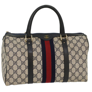 GUCCI GG Canvas Sherry Line Boston Bag Gray Red Navy Auth 54384