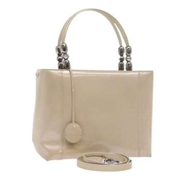 CHRISTIAN DIOR Maris Pearl Tote Bag Patent leather Beige Auth 54544