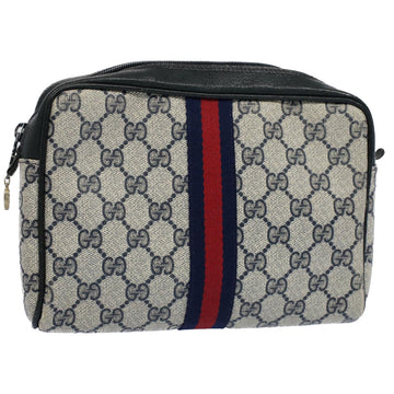 GUCCI GG Canvas Sherry Line Clutch Bag Gray Red Navy 010 378 Auth 54723