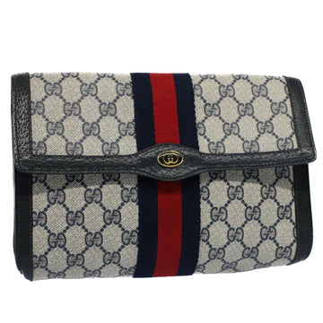 GUCCI GG Canvas Sherry Line Clutch Bag Gray Red Navy 89 01 006 Auth 54747