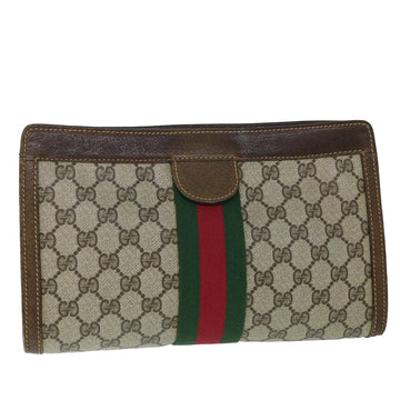GUCCI GG Canvas Web Sherry Line Clutch Bag PVC Leather Beige Green Auth 54839