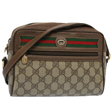 GUCCI GG Canvas Web Sherry Line Shoulder Bag PVC Leather Beige Green Auth 54875