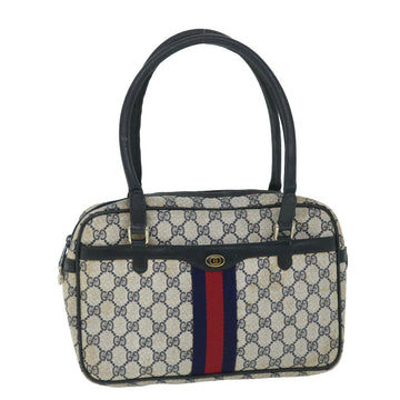 GUCCI GG Canvas Sherry Line Hand Bag PVC Leather Navy Red Auth 54884