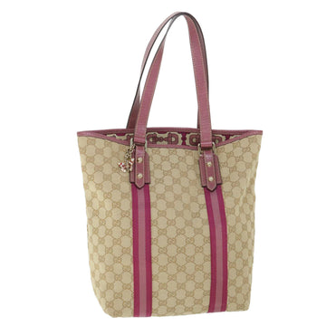 GUCCI GG Canvas Sherry Line Tote Bag Beige Pink 162899 Auth 54900
