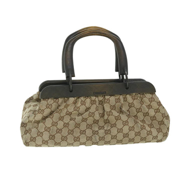 GUCCI GG Canvas Hand Bag Wood Beige Brown 112633 Auth 55422