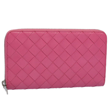 BOTTEGAVENETA INTRECCIATO Long Wallet Leather Pink VCPP2 Auth 55681