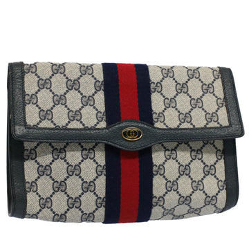 GUCCI GG Supreme Sherry Line Clutch Bag Gray Red Navy 89 01 006 Auth 55745