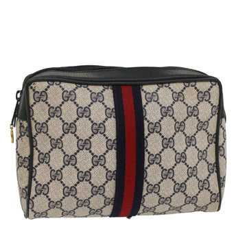 GUCCI GG Supreme Sherry Line Clutch Bag Gray Red Navy 63 01 012 Auth 55753