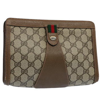 GUCCI GG Canvas Web Sherry Line Clutch Bag PVC Leather Beige Red Auth 55907