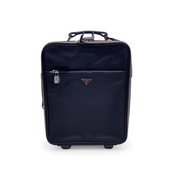PRADA Black Nylon Rolling Suitcase Wheeled Travel Bag Trolley