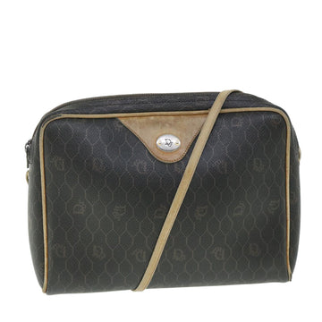 CHRISTIAN DIOR Honeycomb Canvas Shoulder Bag PVC Leather Black Auth 56325
