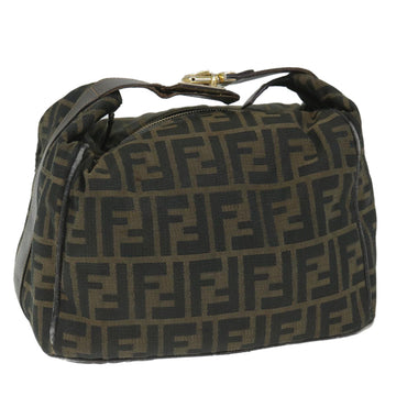 FENDI Zucca Canvas Vanity Cosmetic Pouch Black Brown Auth 56386