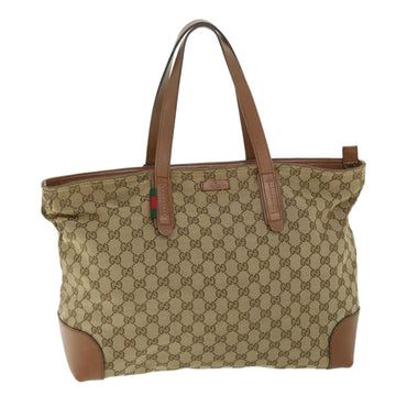 GUCCI GG Canvas Web Sherry Line Tote Bag Beige Red Green 308928 Auth 56399