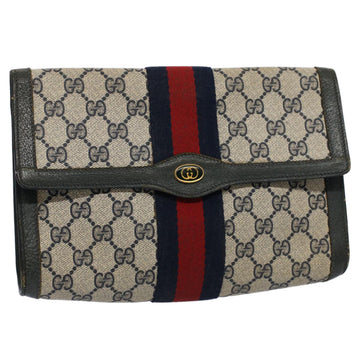 GUCCI GG Supreme Sherry Line Clutch Bag Red Navy gray 89 01 006 Auth 56451