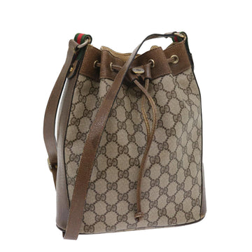 GUCCI GG Canvas Web Sherry Line Shoulder Bag PVC Leather Beige Green Auth 56564