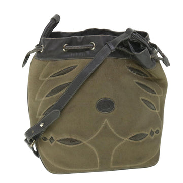 GUCCI Shoulder Bag Leather Khaki Gray Auth 56761