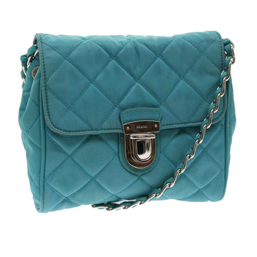 PRADA Chain Shoulder Bag Nylon Turquoise Blue Auth 56948