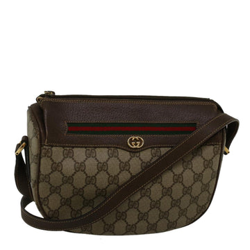 GUCCI GG Canvas Web Sherry Line Shoulder Bag PVC Leather Beige Green Auth 57284