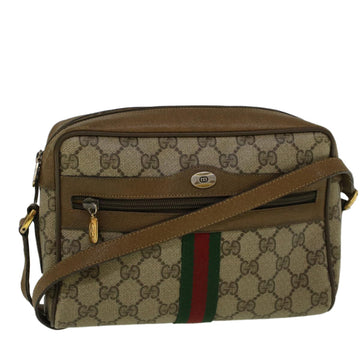 GUCCI GG Canvas Web Sherry Line Shoulder Bag PVC Leather Beige Green Auth 57329