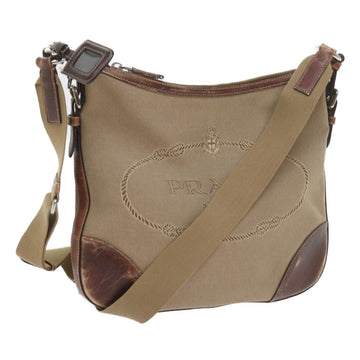 PRADA Shoulder Bag Canvas Leather Beige Brown Auth 57367
