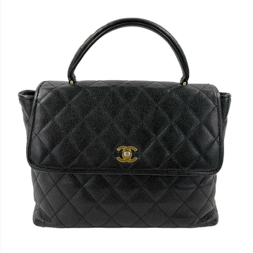 CHANEL - Vintage Large Quilted CC Caviar Kelly Flap Bag - Top Handle