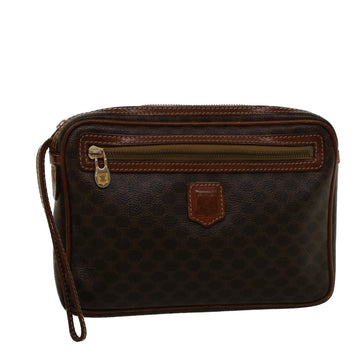 CELINE Macadam Canvas Clutch Bag PVC Leather Brown Auth 57637