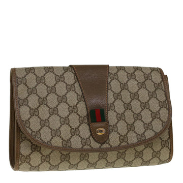 GUCCI GG Supreme Web Sherry Line Clutch Bag Beige Red Green 89 01 030 Auth 57742