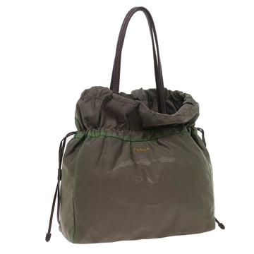 PRADA purse Tote Bag Nylon Leather Khaki Auth 58074