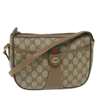 GUCCI GG Canvas Web Sherry Line Shoulder Bag PVC Leather Beige Green Auth 58277