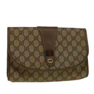 GUCCI GG Canvas Web Sherry Line Clutch Bag PVC Leather Beige Green Auth 58679