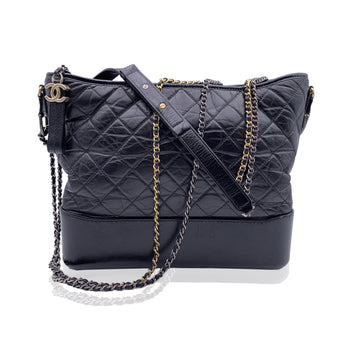 CHANEL Black Quilted Leather Gabrielle Large Hobo Shoulder Bag