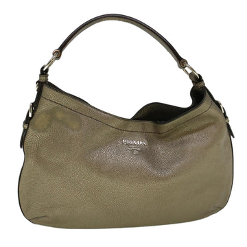 PRADA Shoulder Bag Leather Silver Auth 59061